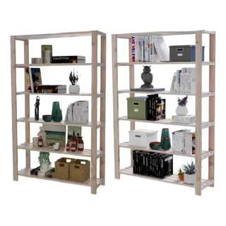 Conjunto 2 Estantes Multiuso 6 Planos Madeira Pinus Organizador
