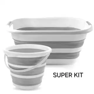 Kit Com Cesto Dobrável 26 Litros De Silicone E Balde Retrátil 10 Litros