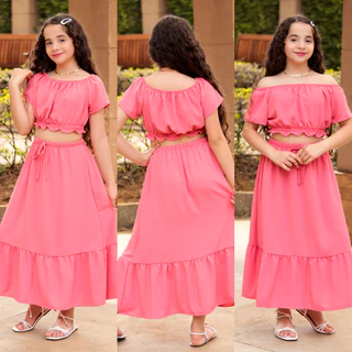 conjunto infantil juvenil saia e blusa / conjunto juvenil de duna 10 12 14 16/ conjunto de saia longa infantil juvenil