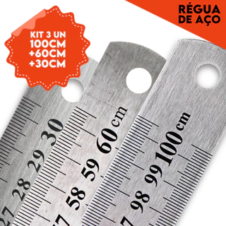 Régua De Metal - Aço Inox - Patchwork - 30 Cm/ 60 Cm/ 1 Metro - Mazzal