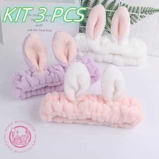 KIT 3 PCS Faixa de Cabelo Com Orelha de Gato Para Maquiagem Skin Care