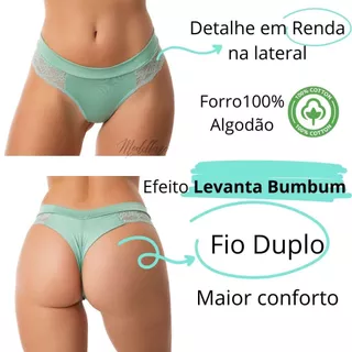 Kit 5 Calcinhas Fio Dental Lateral em Renda Clássica Forro Algodão Antialérgica Ludimila