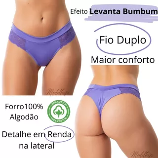 Kit 10 Calcinhas Fio Dental Duplo Renda Lateral Forro Algodão Ludimila