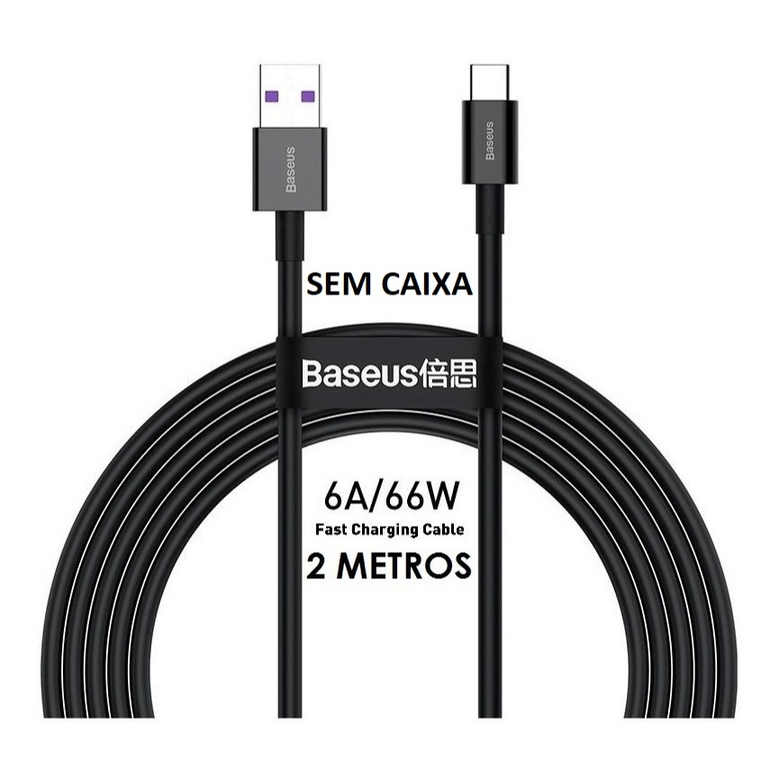 Cabo Reforçado Usb-c Type-c Baseus 1m/2m Turbo Rapido 6a 66w Android ( SEM CAIXA )