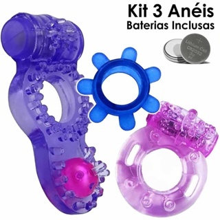 Kit 3 Anéis Vibrador Prolongador Masculino Anel Peniano Erótico Vibro