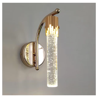 Arandela Tubular Led 5w 3000K Dourada Quarto luxo cabeceira lavabo Bivolt Cristal sobrepor colonial luminária