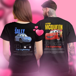 Camisa Camiseta Relâmpago Mcqueen e Sally Unissex Oversized Streetwear - Cores Preta e Branca 100% Algodão