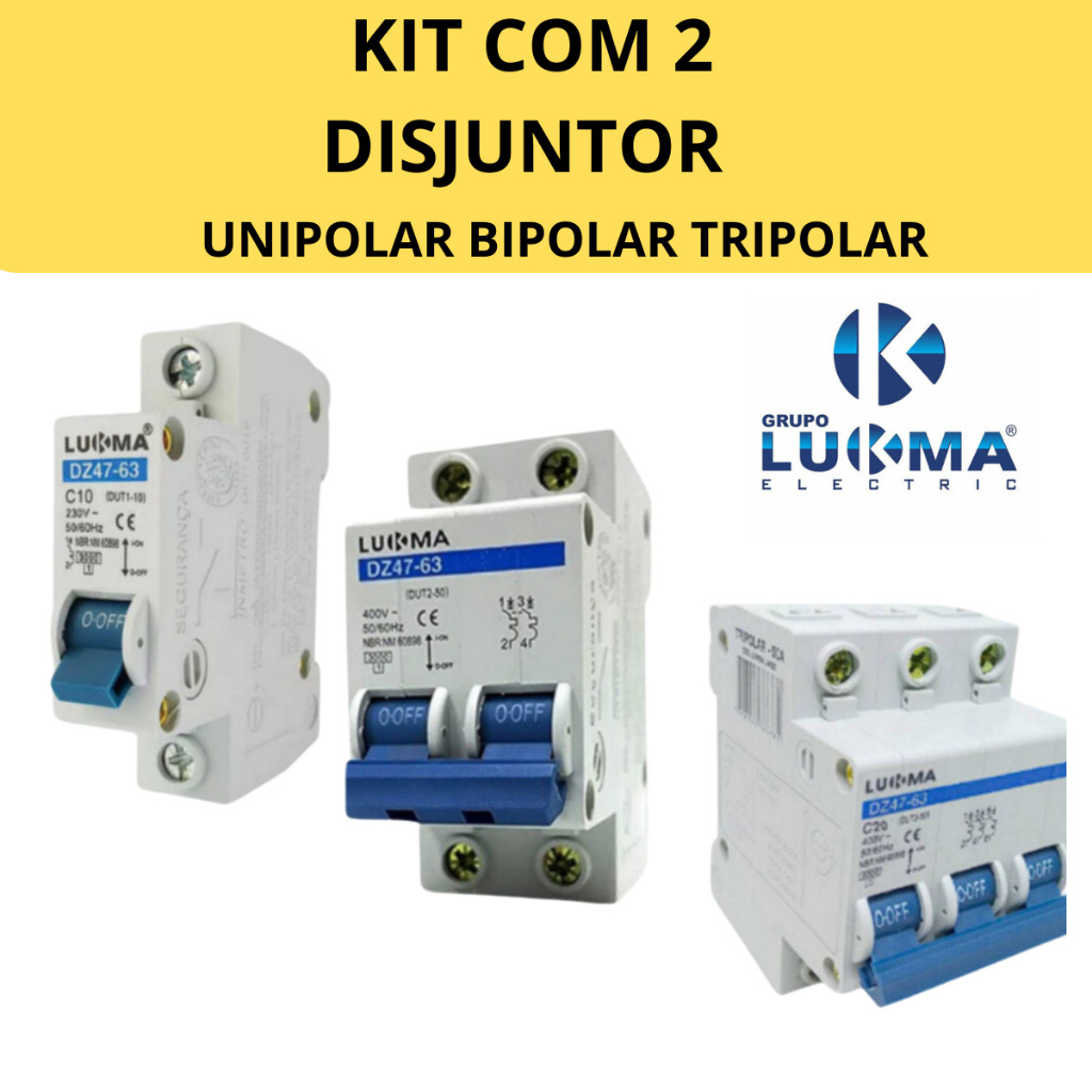 KIT COM 2 Disjuntor Unipolar, Bipolar Tripolar Din Curva C Inmetro ...