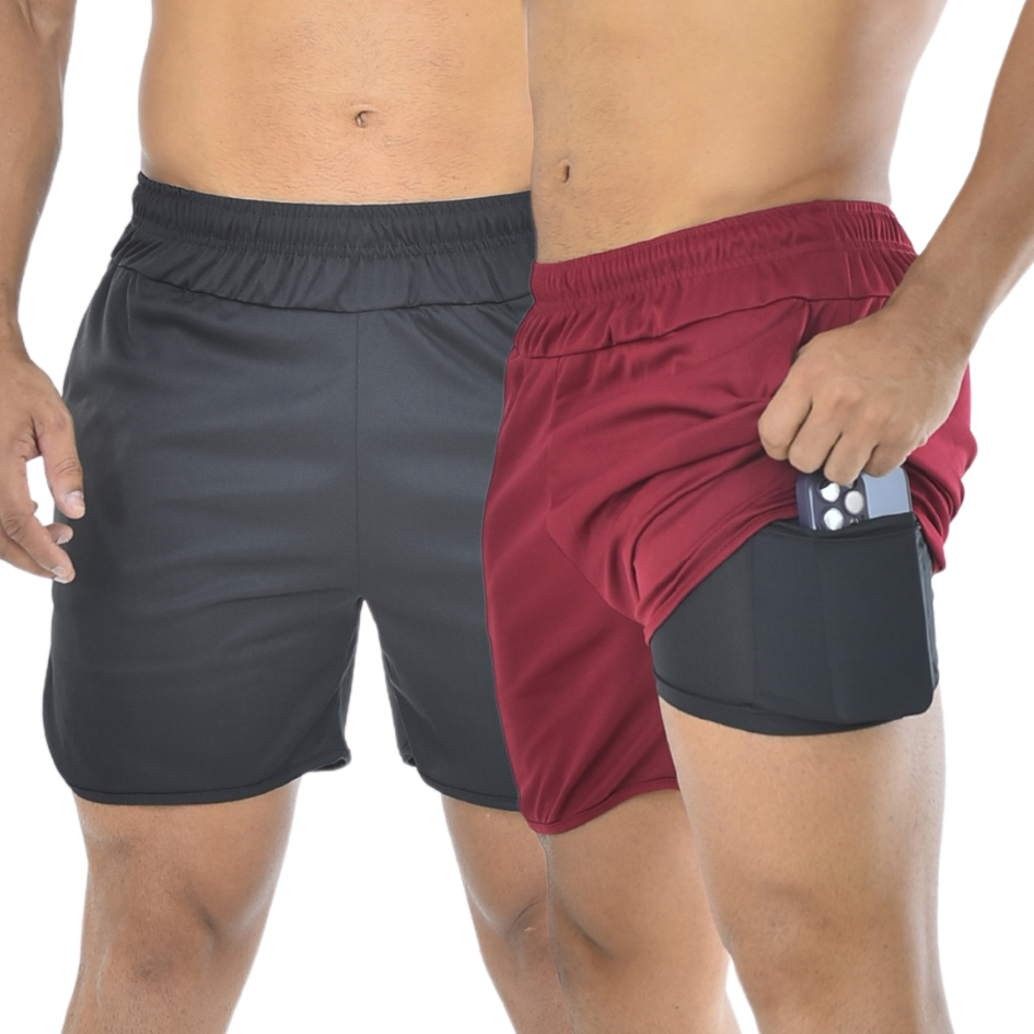 Kit 2 Bermuda Shorts Masculina 2 em 1 Short Duplo Sport para Academia e Corrida