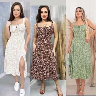 Vestido longo Midi com amarração romântico