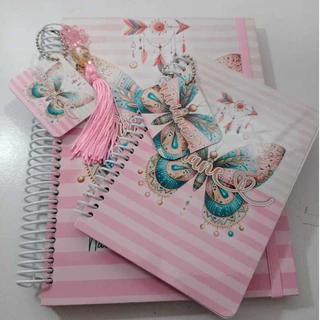 Kit Caderno+Caderninho Personalizado Borboleta + Chaveiro - Qualquer tema - LEIA DESCRIÇÃO