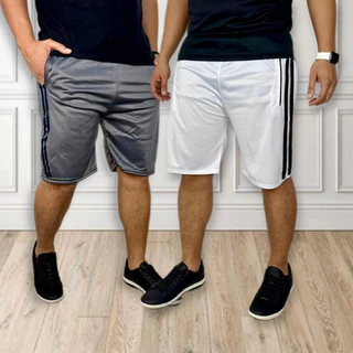 KIT 2 BERMUDAS FAIXA BRANCO / CINZA