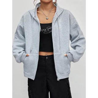 Moletom Feminino de Ziper Com Bolso Canguru E Capuz Blusa de Inverno Estilo Jaqueta