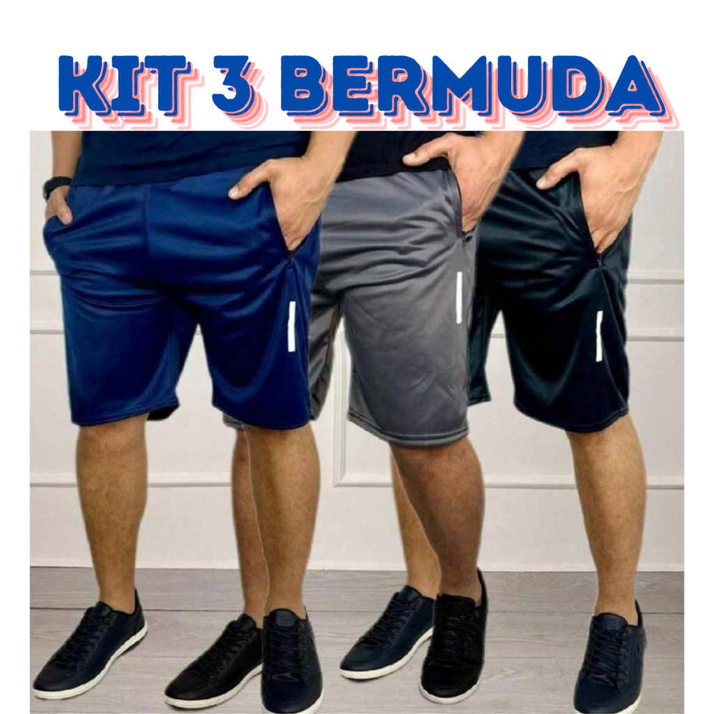 Kit 3 Bermudas Esportiva Short Masculino Para Corrida e Academia