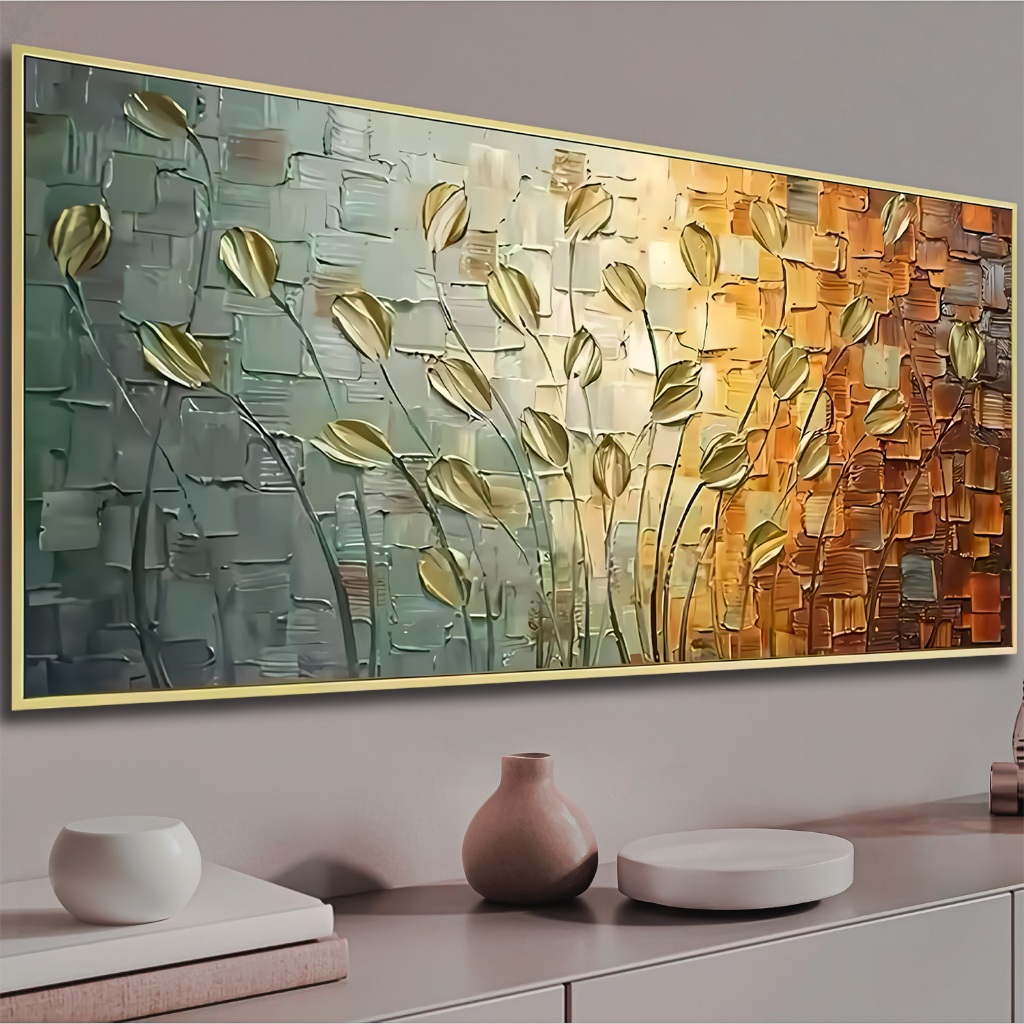 Quadro Decorativo Para Sala 112X80 Flores Abstratas Pintura Planta Mdf Quarto Escritório