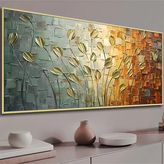 Quadro Decorativo Para Sala 112X80 Flores Abstratas Pintura Planta Mdf Quarto Escritório