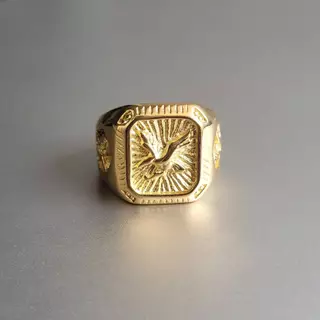 Anel Masculino Dedeira Águia Dourado de Aço Inoxidável 316L