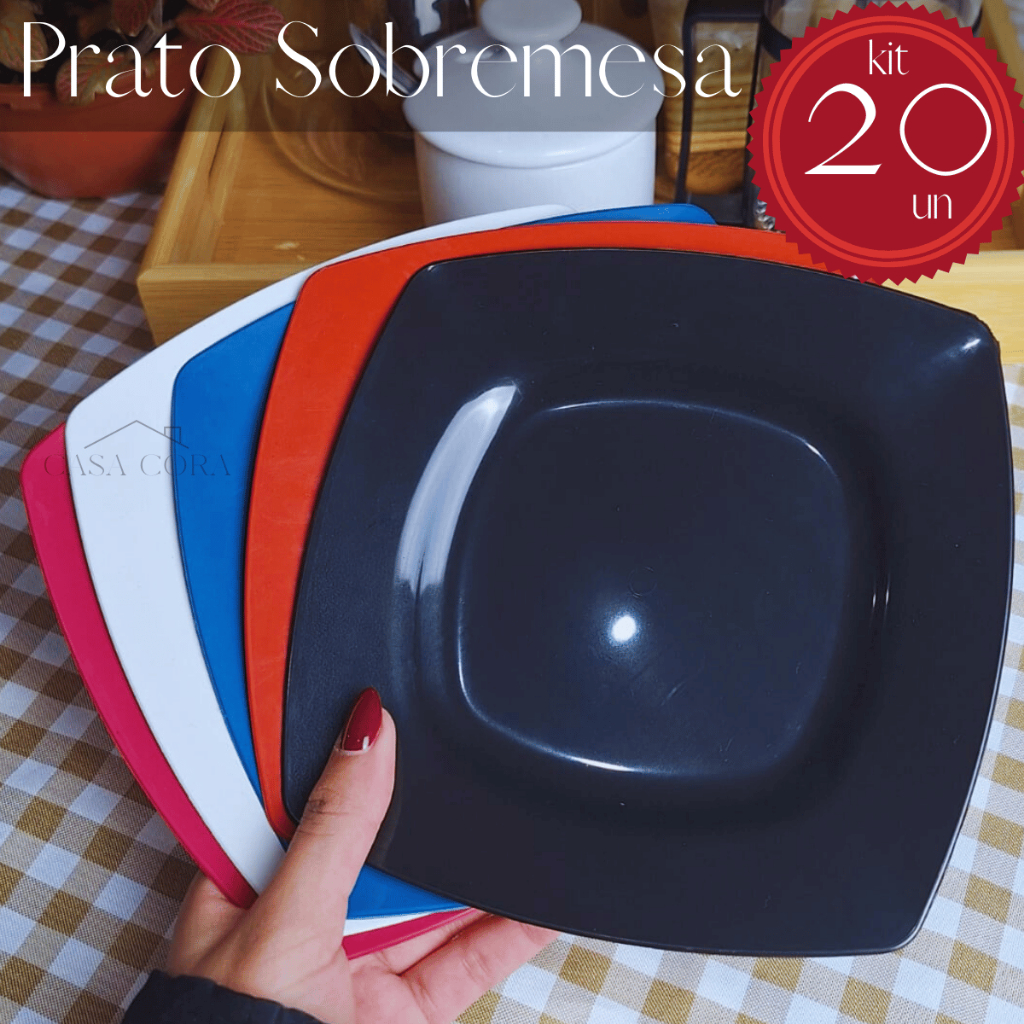 Prato de Sobremesa Quadrado Plástico Varias Cores Kit 20und Pratinho ...