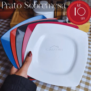 Prato de Sobremesa Quadrado Plástico Varias Cores Kit 10und Pratinho Para Sobremesa Salgados Doces.