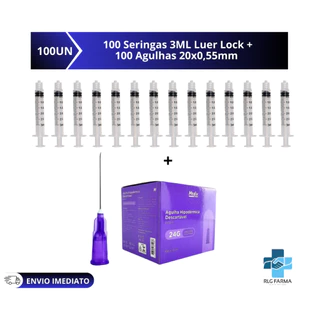 Kit 100 Seringas 3ml Bico Luer lock Rosca + 100 Agulhas 20x0,55 Medix