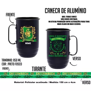 Caneca alumínio - Caneca personalizada - Enfermagem - 600ml - 850ml - preto fosco