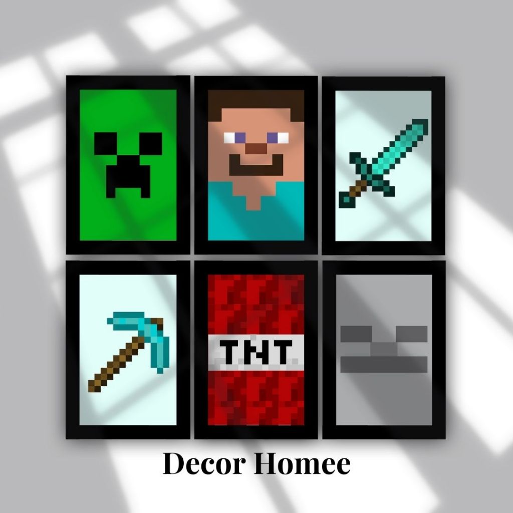 Kit 3 Quadros Plaquinha Minecraft, Decoração de quarto de menino ...