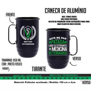 Caneca alumínio - Caneca personalizada - Medicina veterinária - 600ml - 850ml - preto fosco