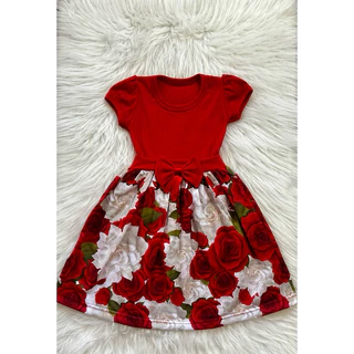 Vestido Festa Infantil Floral Vermelho Menina