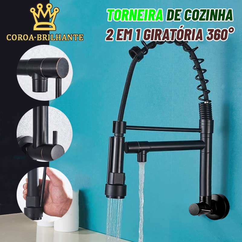 Torneira Cozinha Gourmet Montada Na Parede-PRETO