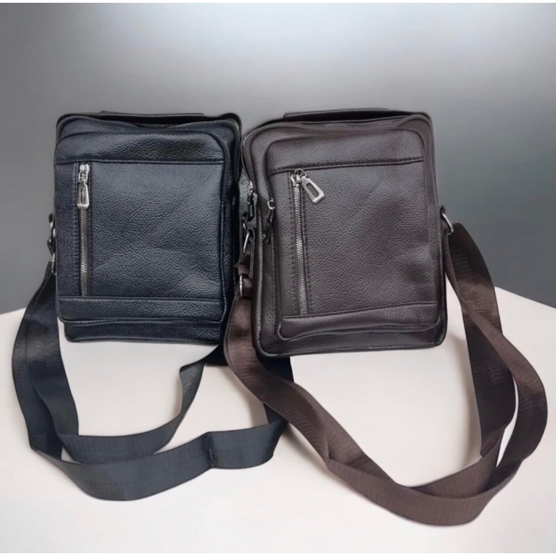 Bolsa Shoulder Bag Masculina Em Couro Alça Transversal Com Divisorias Ziper Média