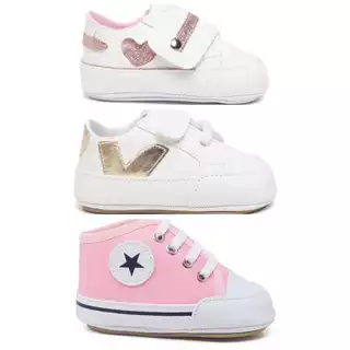 Kit 3 Pares Sapatinho Bebê Infantil Cano Baixo Menina