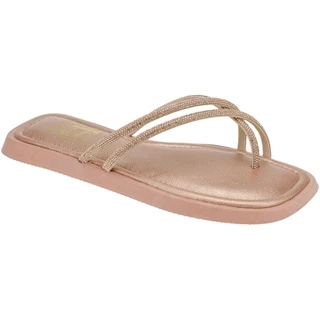 Rasteira Confort de Tiras de Brilho Sola Baixa com Palmilha Chinelo de Strass Sandália Pedraria 2267