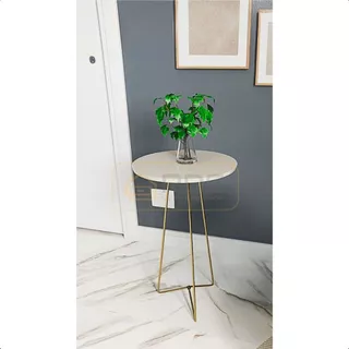 Mesa de Apoio Redonda Para Sala Com Pés Dourado 62x46cm