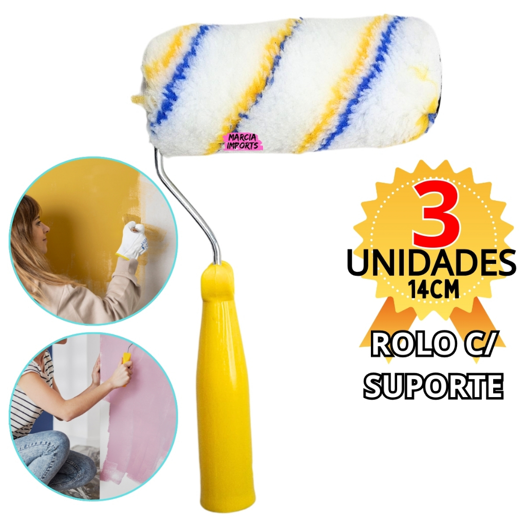 Conjunto com 3 Rolos de Pintura c Suporte de 14cmm 6