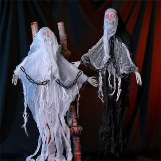 Fantasma Suspenso de Pendurar Decoração Halloween Festa Fantasma C/ Luz e Som Enfeite Dia das Bruxas