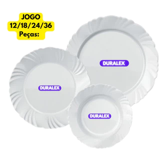 Jogo Kit 12/18/24/36 Pratos Vidro Branco Pétala Duralex Fundo + Raso + Sobremesa Redondo Refeição