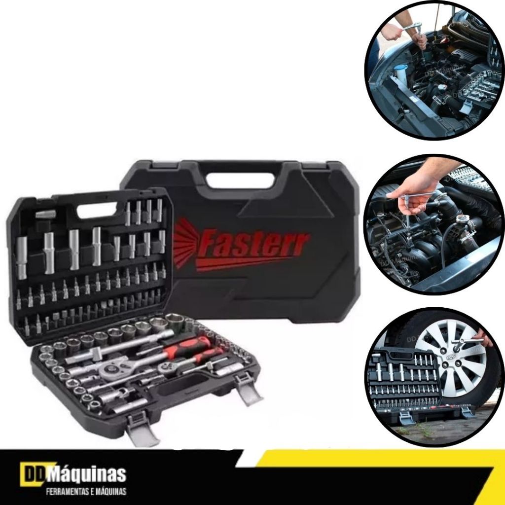 Jogo de Soquetes Encaixe 1/4-1/2 Com 94 Peças + Maleta - Fasterr