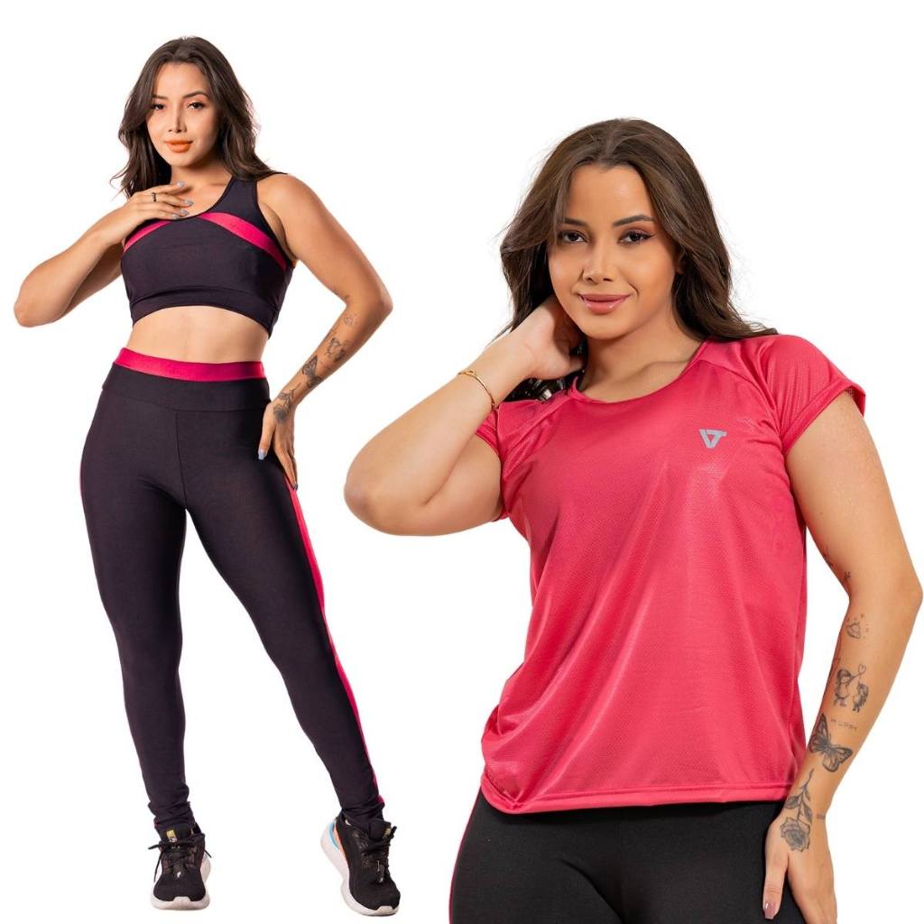 Kit Conjunto Fitness Feminino Roupa Academia Legging + Camiseta Blusa ...