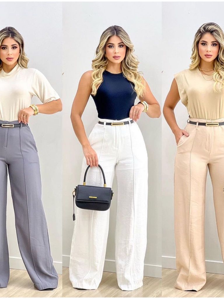 Calça Pantalona Feminina ZARA Modelo Social Alfaiataria Cintura Alta ...