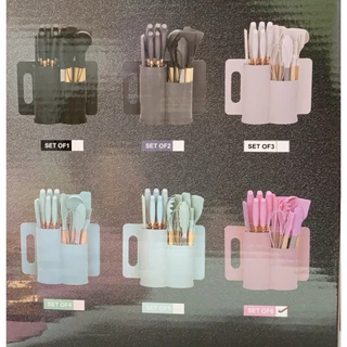 Kit Completo Jogo Utensílios de Cozinha Luxo 19 Peças Com Tábua em Silicone Espátula Faca Tesoura