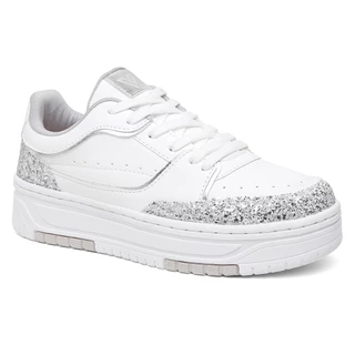 Tênis Feminino Vittal Aura Brilho Branco Solado Flatform Confortável