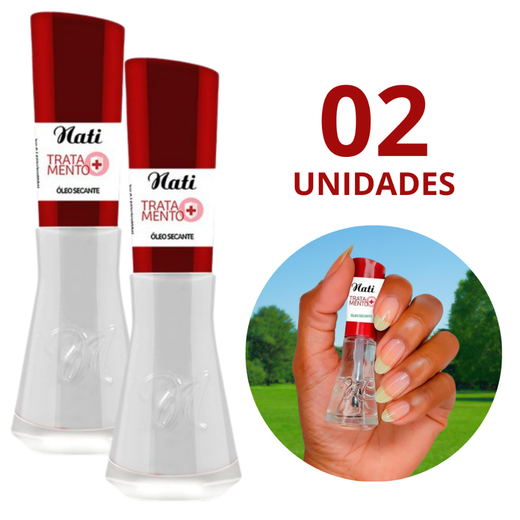 Kit 2 Esmaltes Nati Óleo Secante Tratamento Secagem Rápida Manicure