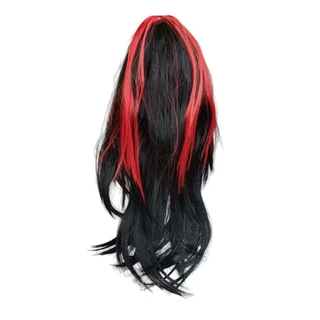 peruca cabelo preto com mechas vermelha longo para cosplay fantasia para festa halloween