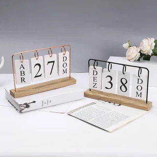 Calendário De Mesa Decorativo Com Plaquinhas Preto Rose Dourado Permanente Escritório Simples E Util