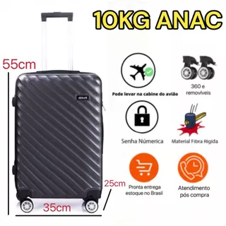 Mala De Viagem Bordo 10KG Rígida Com Rodinhas 360º Removíveis Anti Fibra Abs Premium Anac Pequena