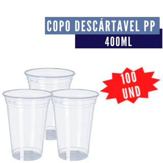 100 Copos Descartáveis PP 400mL Açaí Cerveja Drinks Super Resistente Cristal
