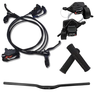 Kit Completo Freio Hidráulico A Disco Tipo Shimano + Alavanca Passador GTS TEC 9v Rapid Fire + Guidão De Alumino 720mm Com Manoplas