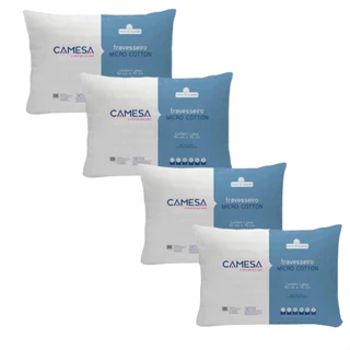 Kit 4Travesseiros Algodão Suporte Médio Firme Fibra Silicone