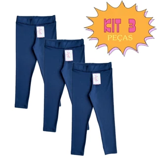 Kit 3 Calça Legging Suplex Uniforme Escolar Infantil Juvenil Feminino Menina 1 ao 16
