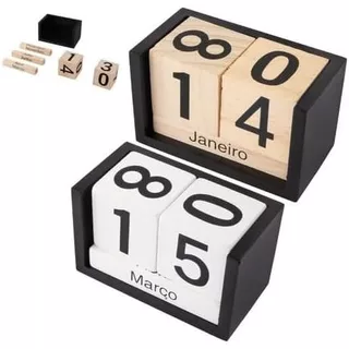 Calendário Permanente Cubo De Mesa 13x7x7.8Cm Mdf Decoração Escritório Mês E Dia
